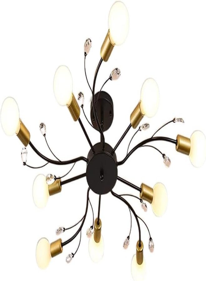 WOKE Sputnik Chandelier for Living Room & Bedroom - 10 Light Modern Crystal Jhumar Lighting for Home - Black & Gold Ceiling Hanging Fancy Light Decoration (E27 Bulbs Not Included) - Image 1